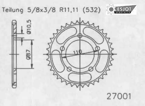 Gratis Verzending ESJOT - REAR STEEL 47T, 532 - Sprockets - Geschikt voor Suzuki GSXR